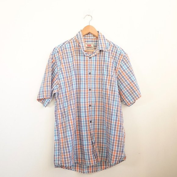 VINTAGE Levis Shirt Mens Size XL‎ Blue Plaid Madras Western Railroad HONG KONG - Picture 1 of 8